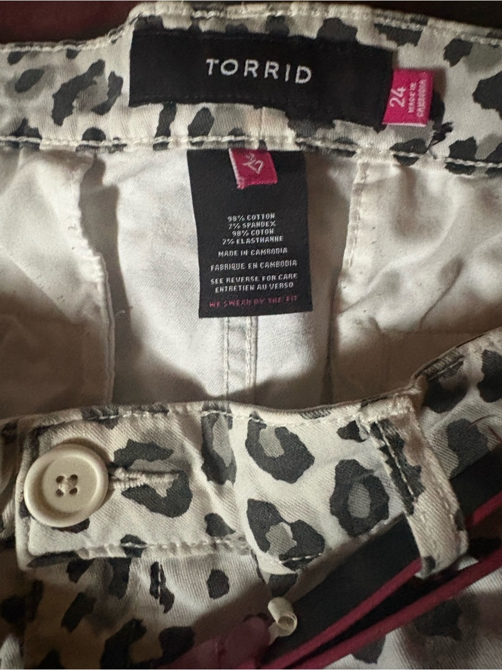 torrid White and Black Leopard Print Shorts with Pink Waist Trim - Picture 2 of 2